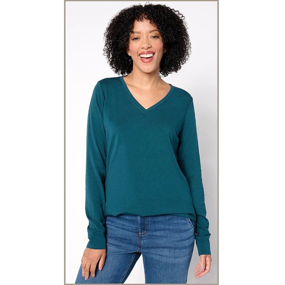 Belle by Kim Gravel TripleLuxe Knit Tops Teal Size 1X A520295